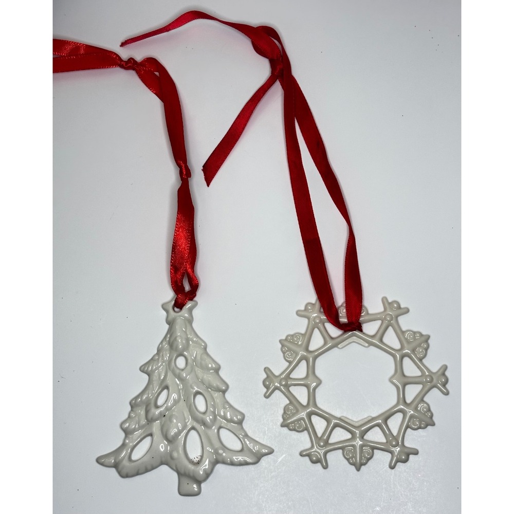 Vintage Lenox Porcelain Christmas Ornaments Tree Snowflake Photo Holder Pierced